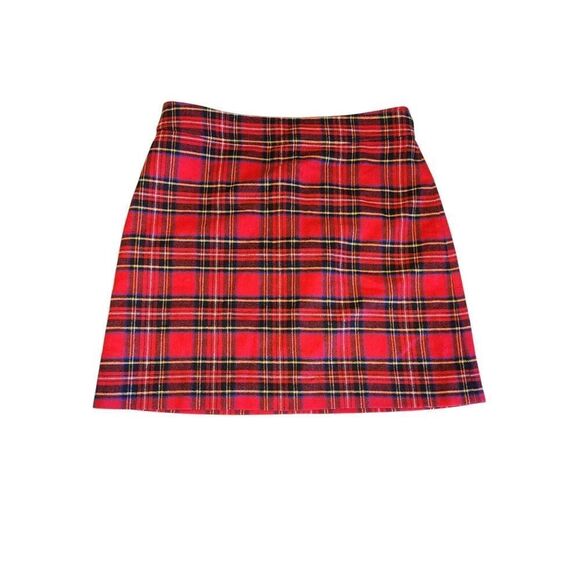 J. Crew Factory Red Wool Blend Tartan Plaid A-Line Mini Skirt Preppy | 14 NWT - Picture 2 of 16
